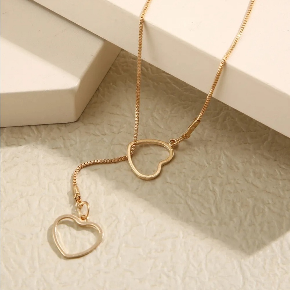 Hollow Heart Lariat Necklace